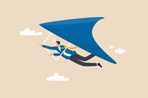 Business opportunity or aspiration to success in work and career leadership to achieve target concept ambitious businessman flying with glider high up to look for new business opportunity vector