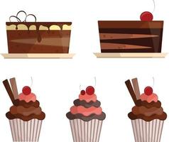 Set of cakes and cupcakes vector