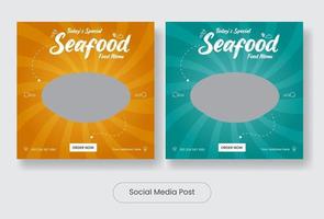 Seafood menu social media post template banner set vector