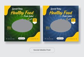 Conjunto de plantillas de publicación de redes sociales de banner cuadrado de alimentos saludables vector