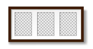 Frame for three photos with passepartout on the wall mockup vector