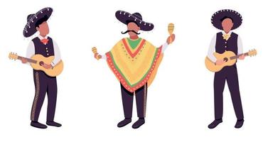 Mexican musicians flat color vector faceless character set