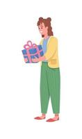 White girl with wrapped present flat color vector detailed character