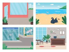 Quarantine flat color vector illustration set