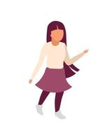 Little girl walking street flat color vector faceless character