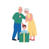 Gift giving grandparents with grandson flat color vector detailed character