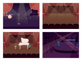 Empty music stage flat color vector illustration set