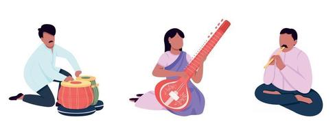 Traditional indian musicians flat color vector faceless character set