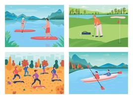 Outdoor sport flat color vector illustration set