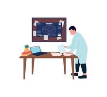 Astronomer working flat color vector faceless character