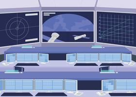 Mission control center flat color vector illustration