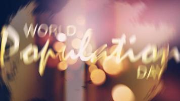 World Population Day Golden text bokeh flare light video