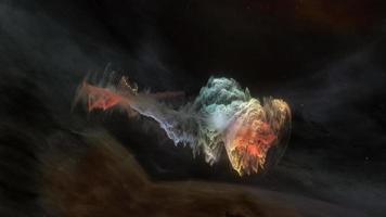 Abstract space exploration glowing colorful unidentified nebula cloud video