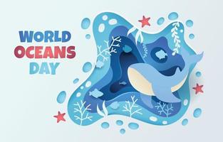 World Ocean Day Paper Cut Whale Concept vector