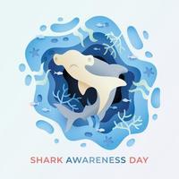 Shark Awareness Day With Paper Concept vector