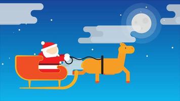 Santa Claus on a Reindeer Sleigh Flying on the Background of the Moon