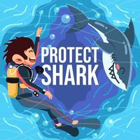 Dancing with Shark and Protect vector