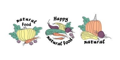 Set of stickers of vegetables hand drawn with line style vector