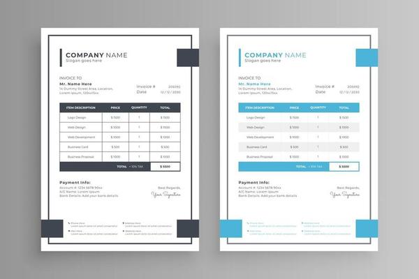Invoice design with frame