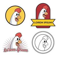 conjunto de logotipos de un pollo de dibujos animados con texto vector