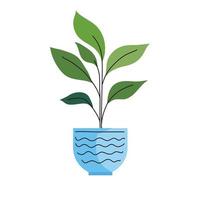 Planta de la casa en icono de olla de cerámica de color azul vector