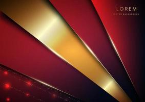 Abstract background red geometric overlapping layer with shadow with gold line luxury style vector