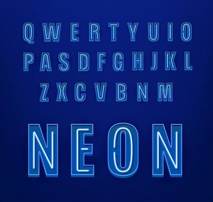 Neon style vector alphabet