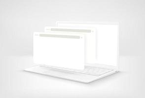 White laptop with blank browser windows on white vector