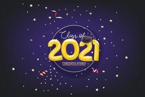 Class of 2021 vector card with confetti