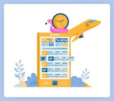 Schedule for purchasing flight tickets with travel agency apps. Can be used for landing pages, websites, posters, mobile apps vector