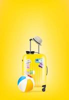 Yellow travel bag with paper stickers vector