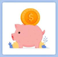 Cute piggy bank with dollar bill input, how to save for kids. Can be used for landing pages, websites, posters, mobile apps vector