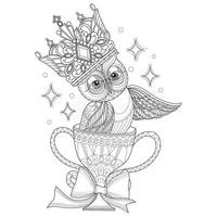 Owl and trophy hand drawn for adult coloring book vector