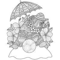 Bear and flower hand drawn for adult coloring book vector