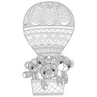 Teddy bears on balloon hand drawn for adult coloring book vector