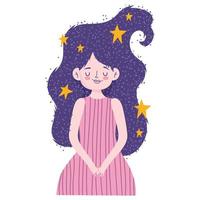 young beautiful woman with stars cartoon vector