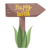 happy easter arrow sign and leaves white background vector