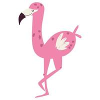 flamenco pájaro selva animal dibujos animados dibujados a mano aislado vector