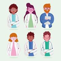 female and male physician professional staff characters vector
