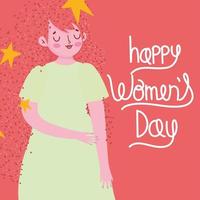 happy womens day cute girl with stars in hair and lettering vector