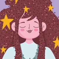 caricatura, retrato, mujer, cara, con, estrellas, en, pelo vector