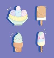 ice cream delicious set vector