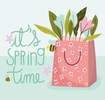 spring time paper bag with flowers nature decoration vector
