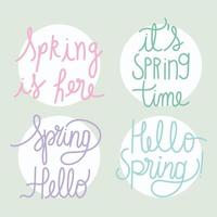 hello spring different hand drawn letters set vector