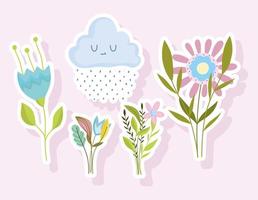 primavera pegatinas icono flores ramo naturaleza nube lluvia vector