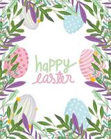 happy easter delicate egg decoration and foliage nature background vector