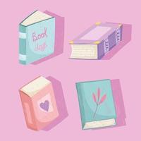 set book icon with different textbook cartoon vector