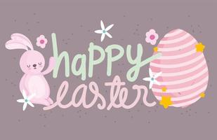 happy easter cute rabbit and egg with flowers card vector