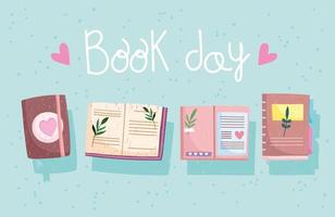 book day open books literature botanical and romantic reading vector