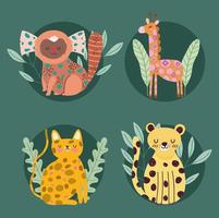 jirafa y felino animales de la jungla resumen fauna silvestre naturaleza dibujos animados vector